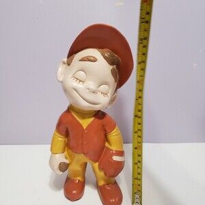 Ceramic Baseball Boy Hat Closed Eyes Figurine 11"×5"×4"